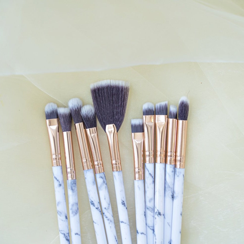 10 pcs White Marble Makeup Brushes for Eyes