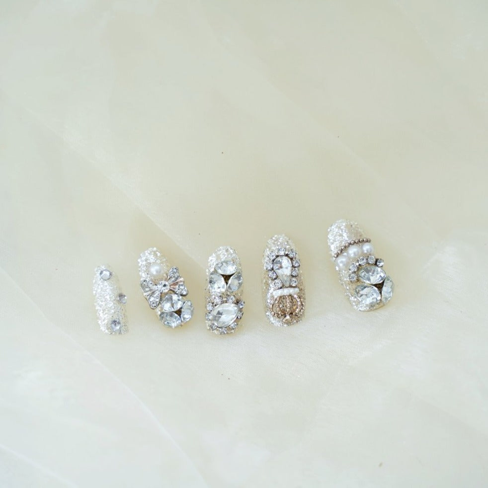 Full Cover Reusable Press-On Nails with Bling Rhinestone Crystal