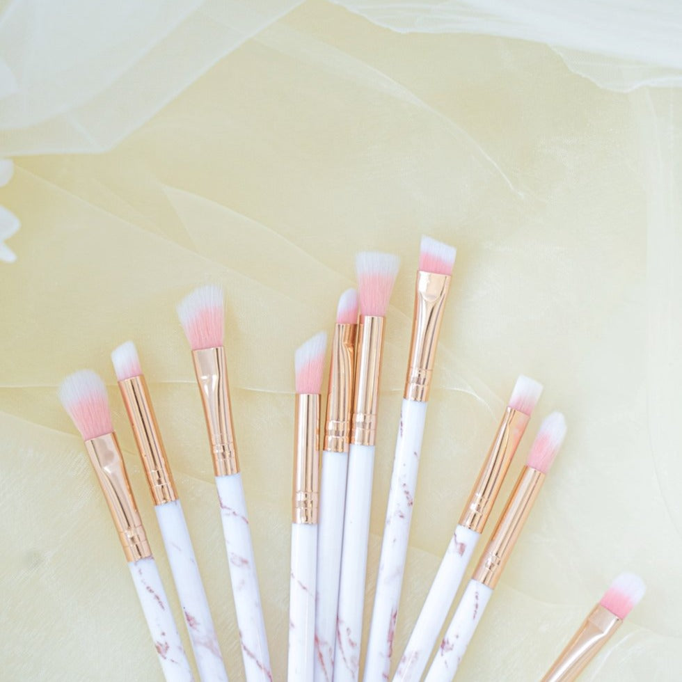 10 pcs Pink Marble Makeup Brushes for Eyes