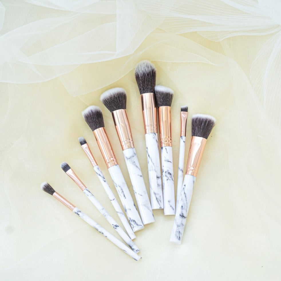 9 pcs White Marble Makeup Brushes