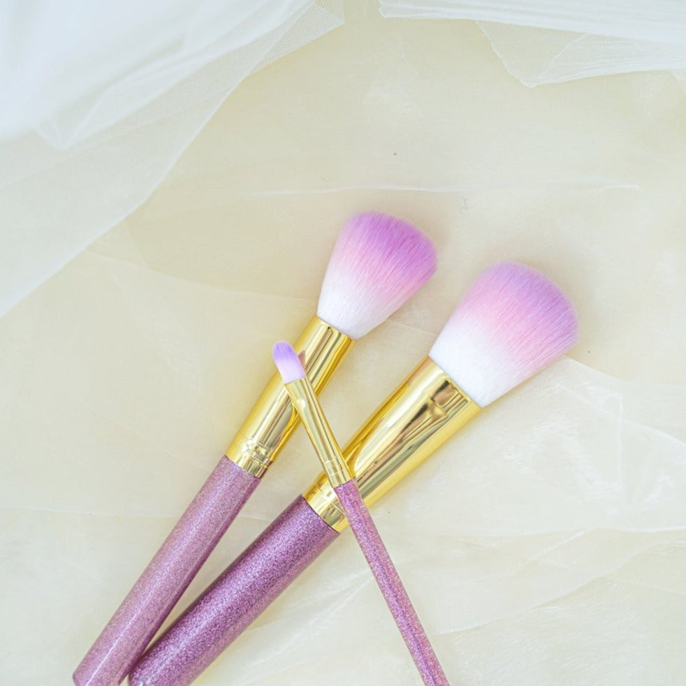 9 pcs Purple Glitter Handle Soft Nylon Makeup Brushes with Case