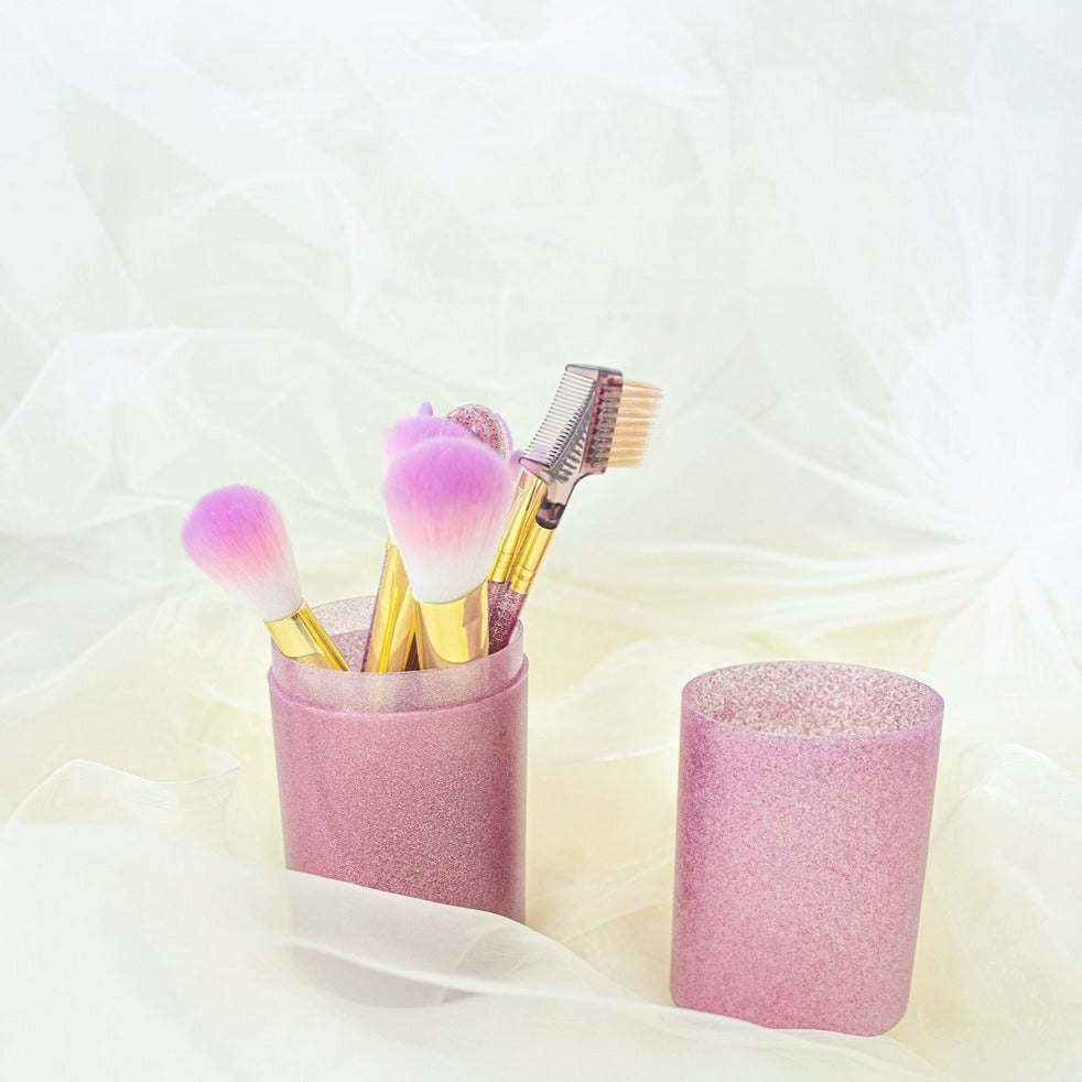 9 pcs Purple Glitter Handle Soft Nylon Makeup Brushes with Case