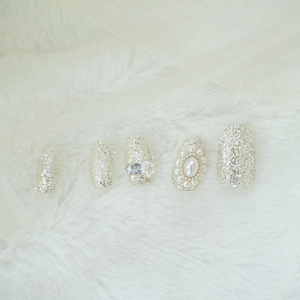 Full Cover Reusable Press-On Nails with Bling Rhinestone Crystal